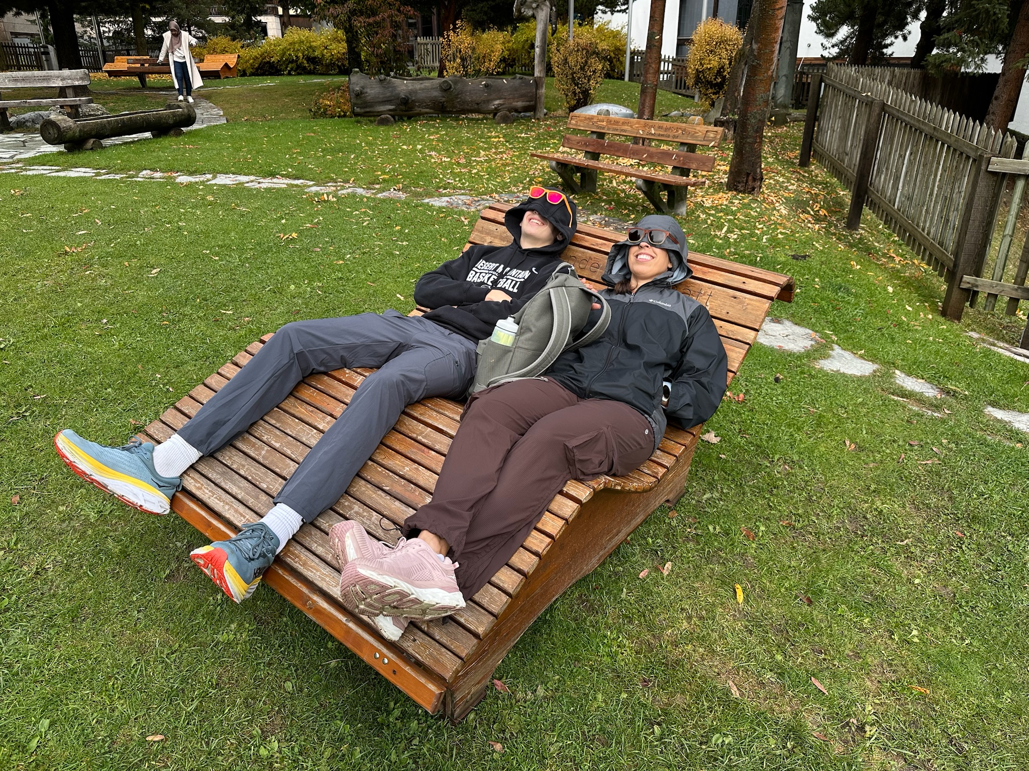 Camden & Ivonne relaxing at park in Zermatt